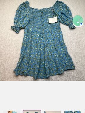 Faithfull the Brand Blue Floral Puff-Sleeve Dress
